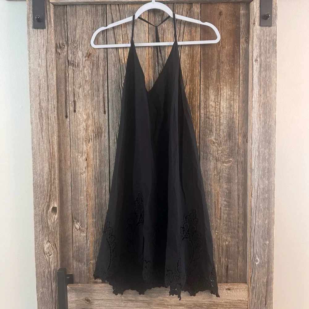 Free People Intimately Easy Livin Slip Dress Black Crochet Hem Small Boho - Picture 3 of 8